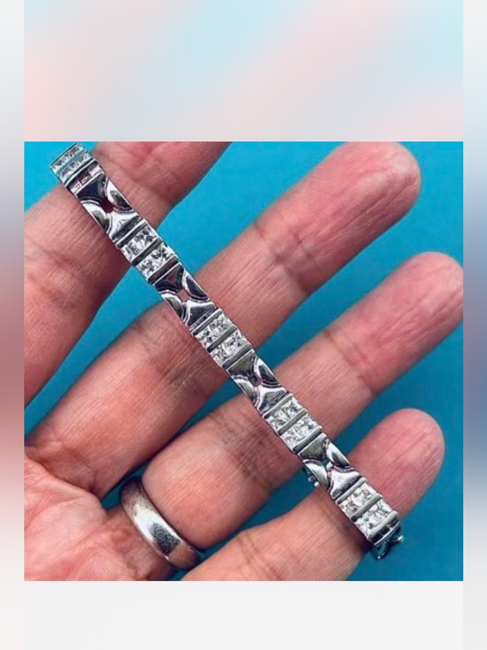 1920’s Art Deco Antique 925 Sterling Silver Tennis Bracelet.